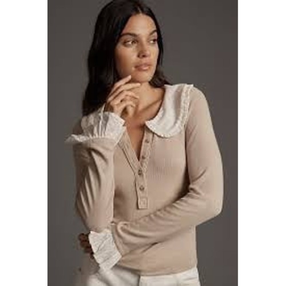 Anthropologie Pilcro Keira blouse Peter Pan collar beige sz XS